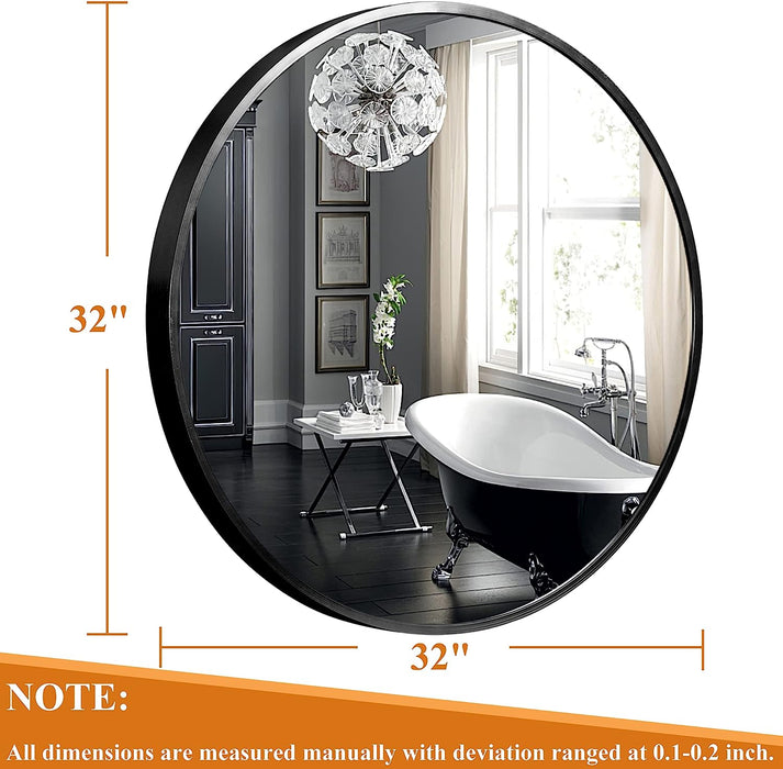 Large Black Metal Framed round Wall Mirror