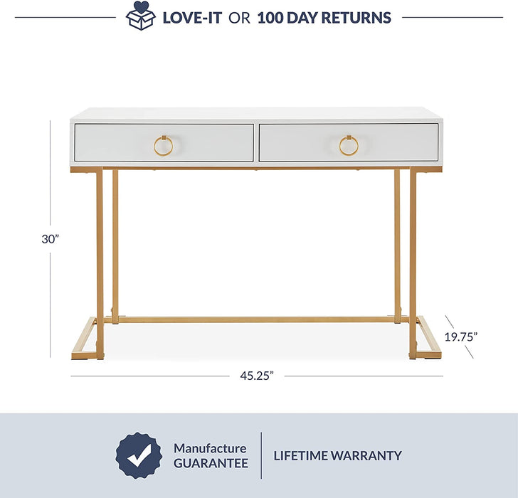 White and Gold Makeup Vanity Dressing Table or Home Office Desk