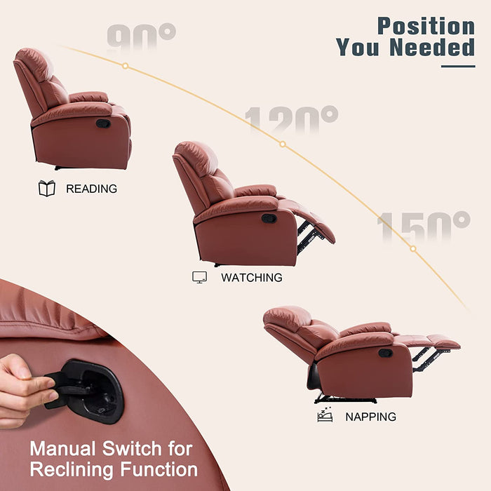 Manual Recliner W/Microfiber Tech Leather, Overstuffed, Brown