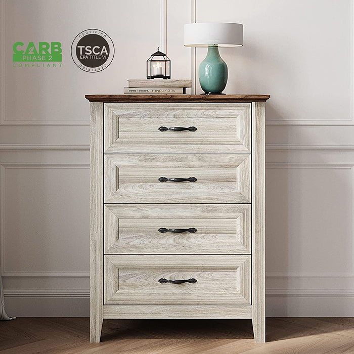 White Beige 4-Drawer Tall Bedroom Chest