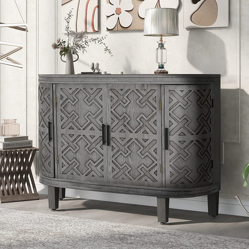 Gray Farmhouse Buffet Sideboard with 4 Doors