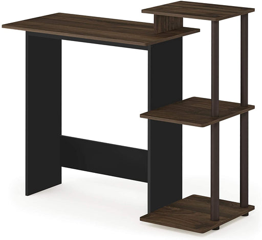 Compact Desk with Square Shelves in Walnut/Brown