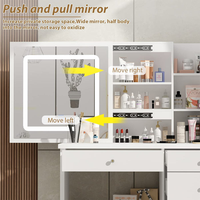 Large White Makeup Vanity with Sliding Mirror