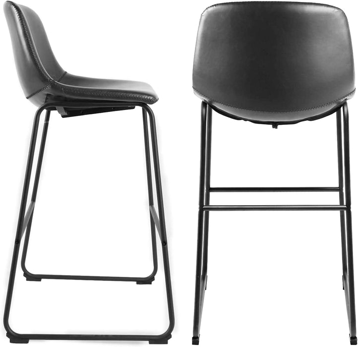 Industrial Grey PU Leather Bar Stools with Back (Set/2)