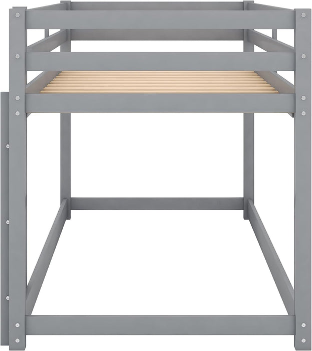 Twin over Twin Floor Bunk Bed with Ladder, Gray
