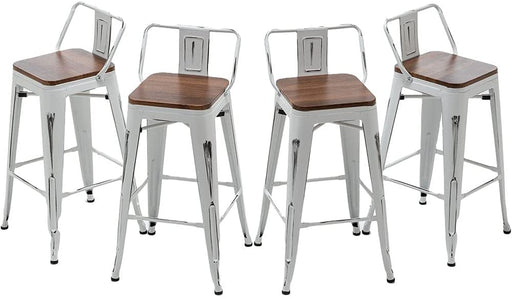 Industrial Distressed White Counter Stools (Set/4)