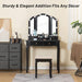 Black Vanity Set with Lighted Tri-Fold Mirror