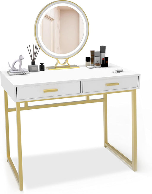 White and Gold Desk with Drawers