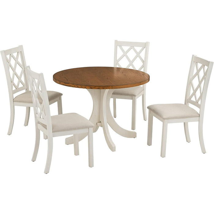 Dining Table Set for 4, Mid-Century Solid Wood 5-Piece round Dining Room Table Set