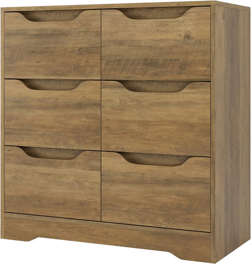 Modern 6 Drawer Dresser, Rustic Brown, Double Chest