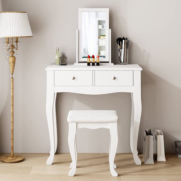 Makeup Vanity Table Set with 360° Rotation Mirror