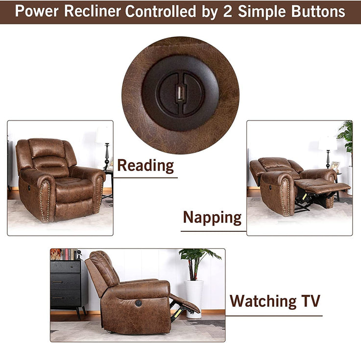 Electric Recliner Chair with Bonded Leather (Nut Brown)