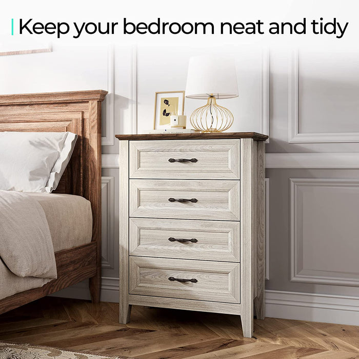 White Beige 4-Drawer Tall Bedroom Chest