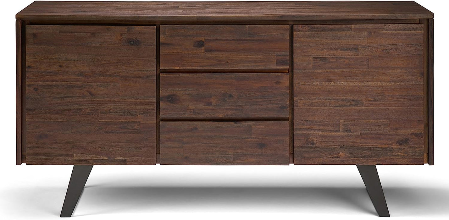Lowry SOLID ACACIA WOOD 60 Inch Modern Industrial Sideboard Buffet and Wine Rack