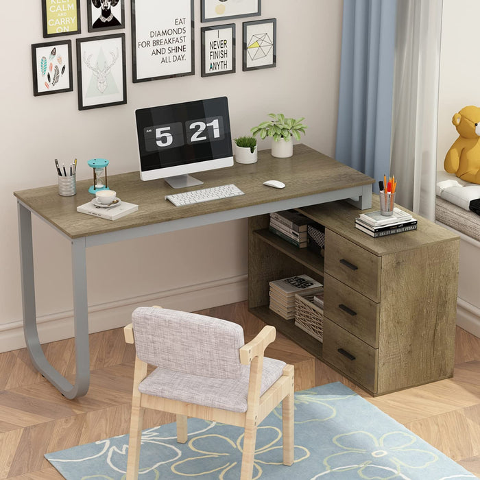 Light Brown L-Shaped Computer Desk