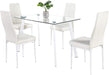 Modern White Dining Room Table Set for 4, Glass Top