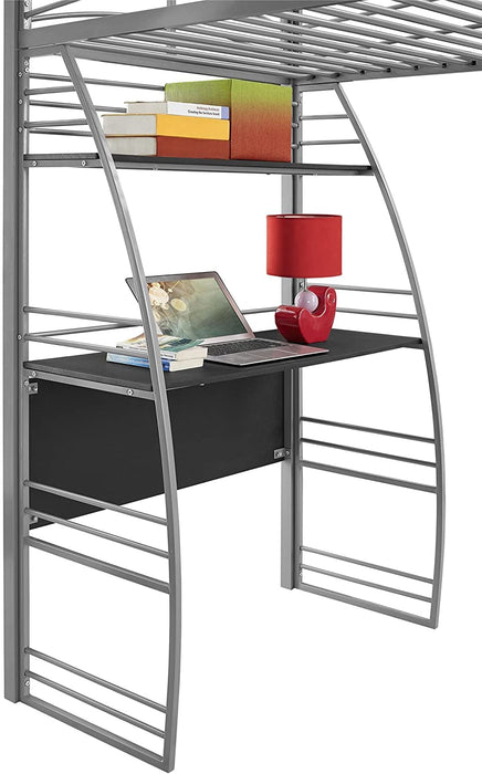 Studio Loft Bunk Bed W/ Desk and Bookcase, Gray