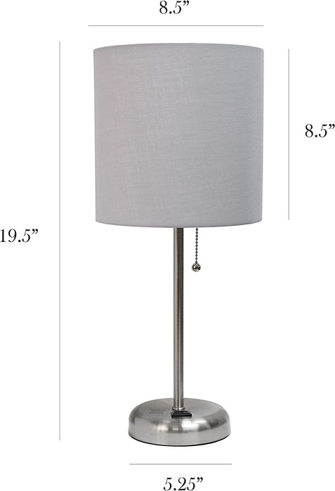 Stick Charging Outlet Table Lamp with Brushed Steel Base