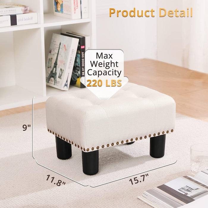 Beige Tufted Foot Stool with Non-Slip Pads