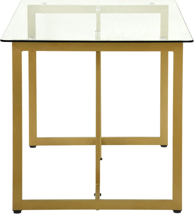 Modern Spacious Rectangular Glass Dining Table, Gold