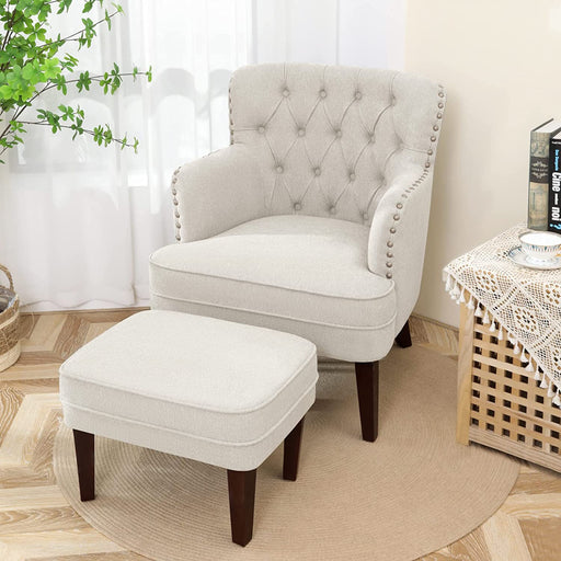 Vintage Accent Chair Set with Ottoman and Studs