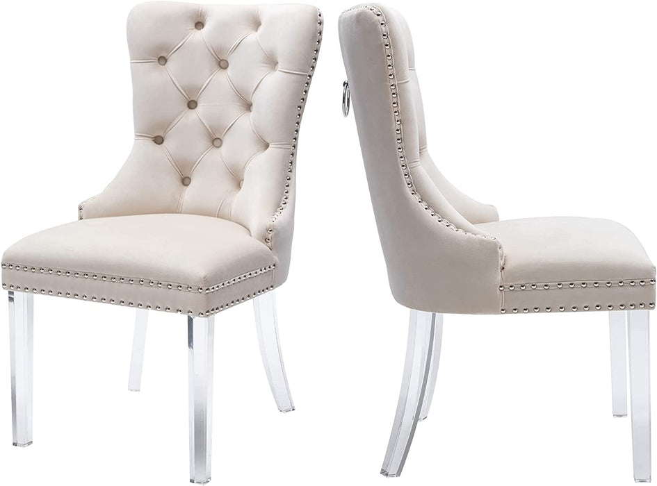 Beige Acrylic Leg Dining Chairs