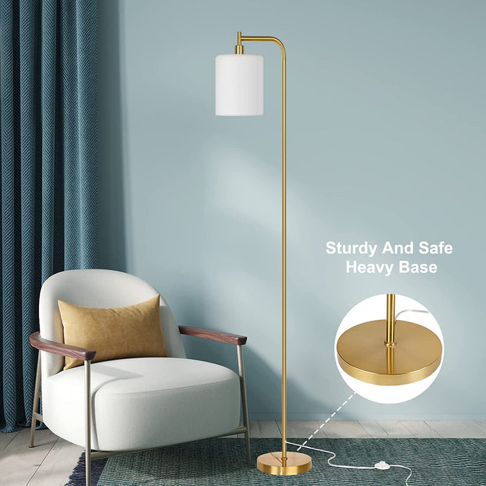 Gold Glass Shade LED Floor Lamp with Foot Control