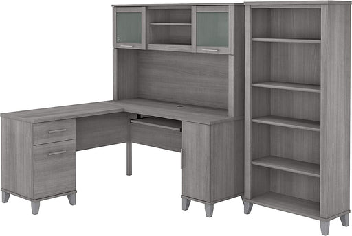 Bush Furniture Somerset 60W L Shaped Desk with Hutch and Bookcase