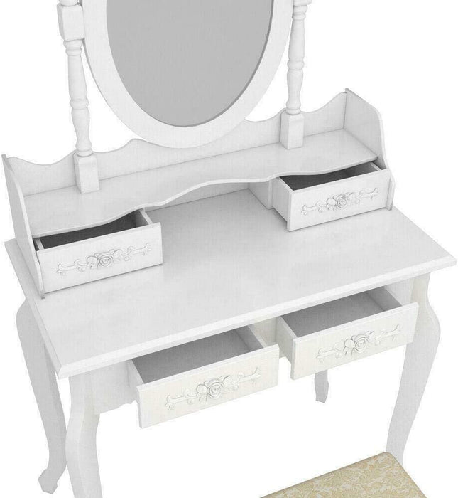 White Vanity Set with Mirror and 4 Drawers