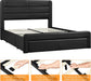 Full Size Leather Upholstered Platform Bed Frame, 3 Storage Drawers