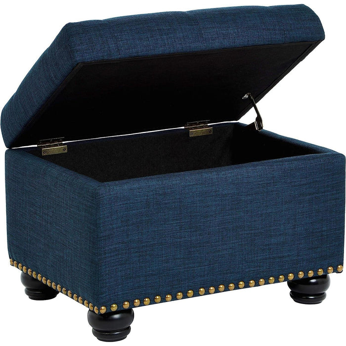 Blue Linen Ottoman with Storage by FHW