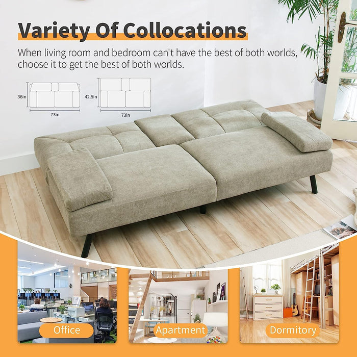 Convertible Futon Sofa Bed with Cup Holders