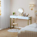 White Glossy Vanity Desk with Gold Legs, 2 Drawers