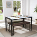 3 Pieces Dining Room Table Set with Faux Marble Top Table and 2 PU Leather Upholstered Benches