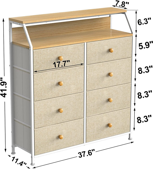 Large 8-Drawer Dresser with Shelves and Wooden Top