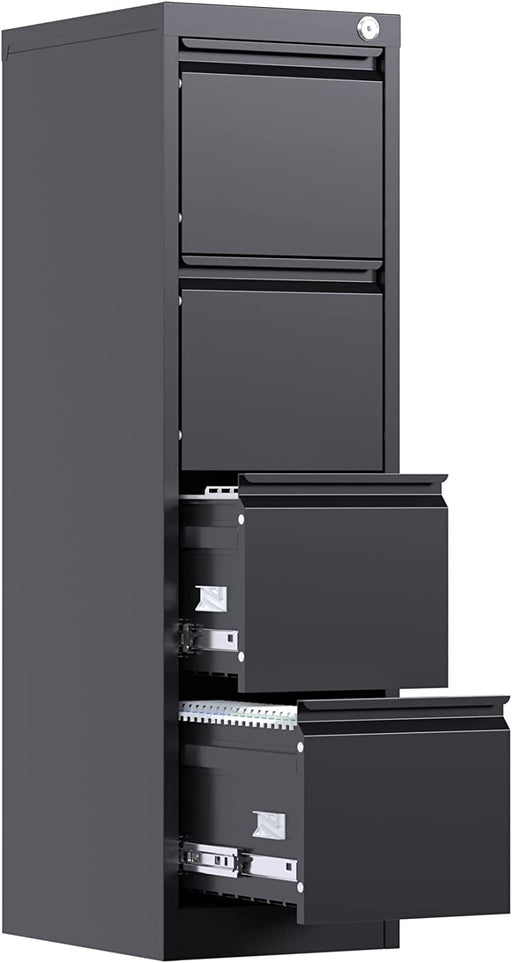 Metal Vertical File Cabinet with Lock (Black)