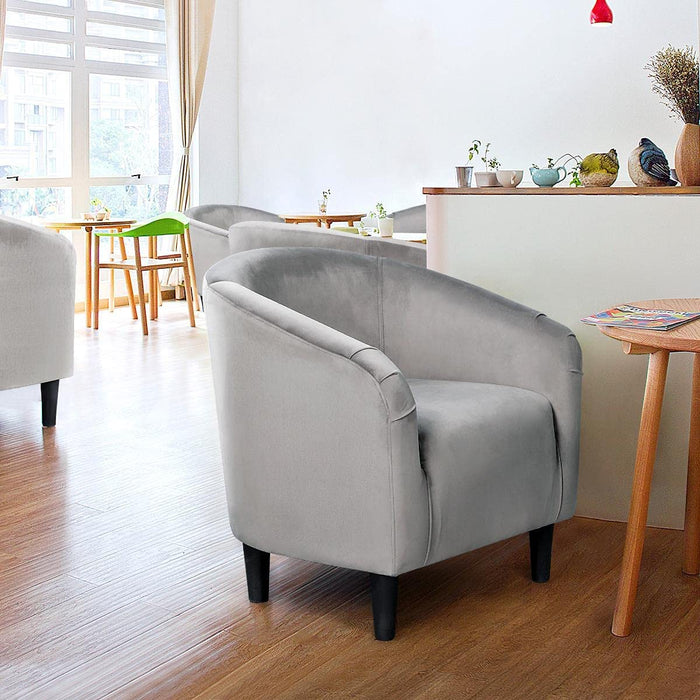 Grey Velvet Barrel Chair for Living Room