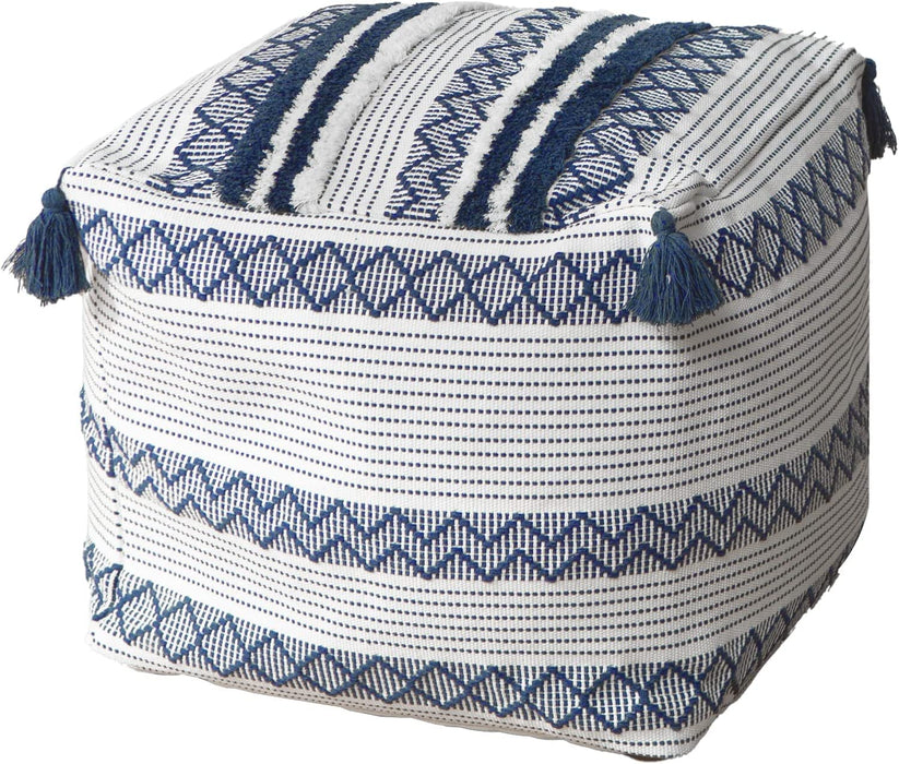 Neutral Boho Pouf Cover with Tassels