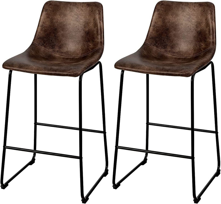 Leather Bar Height Barstools with Back Set of 2