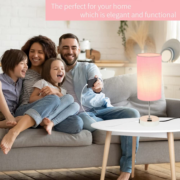 Bedside Table Lamp - Touch Lamp with USB Port and Outlet, 3 Way Dimmable Table Lamps Nightstand Lamp Pink Lamp for Bedroom Living Room Dorm Nursery Office(Bulb Included)