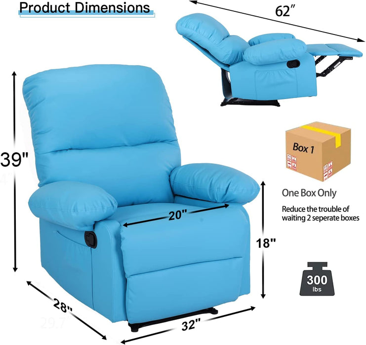 Massage Recliner Chair with Heat, Faux Leather, Bright Blue