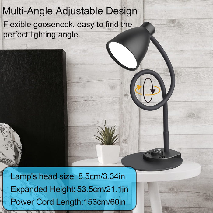 LED Desk Lamp with USB Charging Port 3 Color Modes Dimmable Reading Light Intelligent Induction Auto Dimming Task Lamp Flexible Gooseneck Table Lamp for Bedside Office, AC Adapter Include