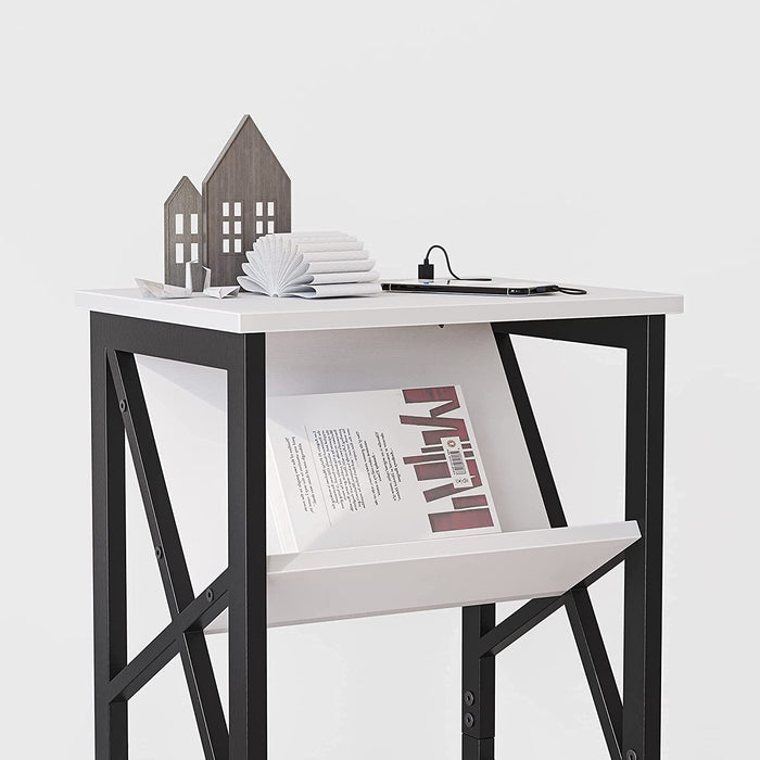 Modern White Oxford End Table with Book Shelf, Dual USB