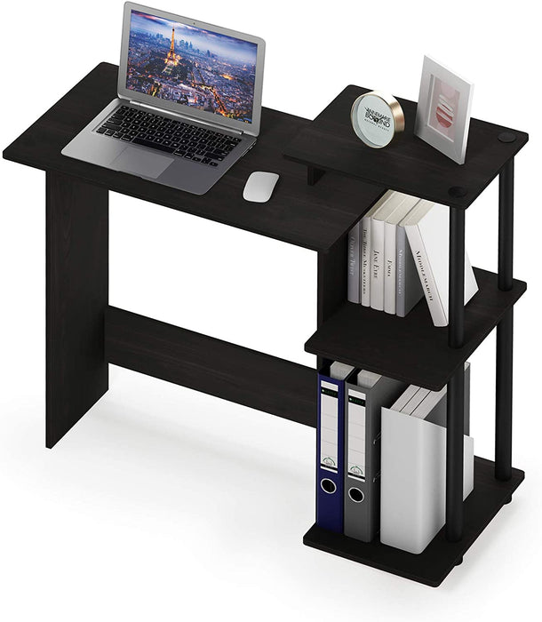 Compact Espresso Laptop Desk with Square Shelves