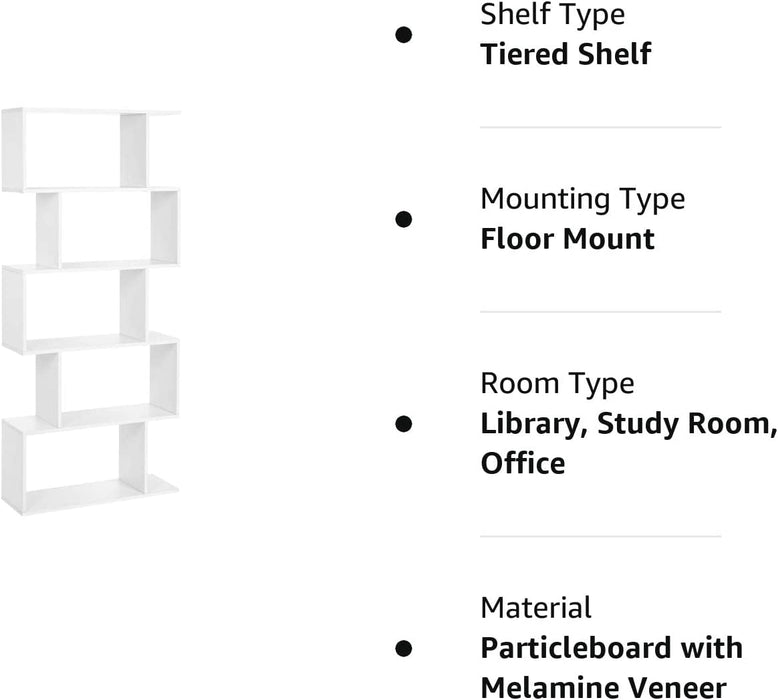 White 5-Tier Wooden Room Divider Bookshelf