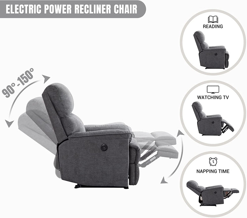 Power Recliner Chair, Electric, Breathable Fabric, Gray