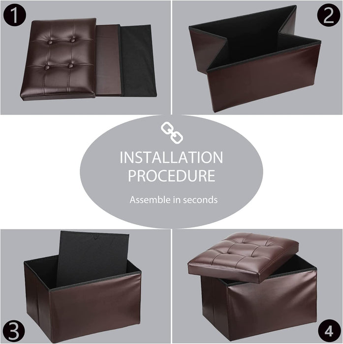Foldable 17″ Brown Ottoman with Storage