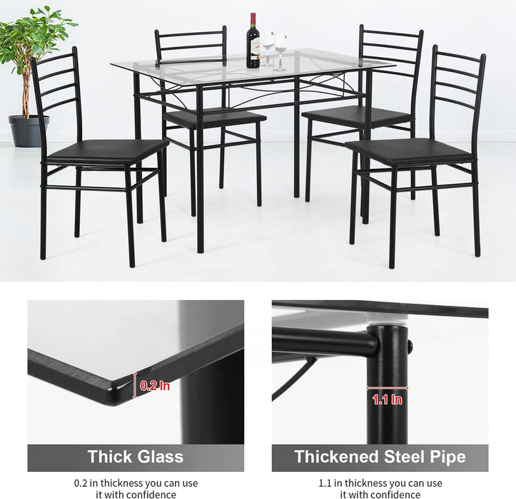 Glass Kitchen Table Set for 4 with Modern Metal Legs