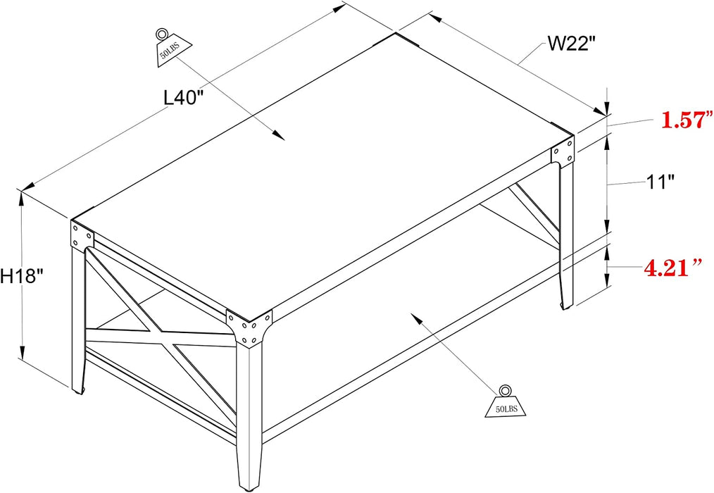 Rustic Coffee Table with Storage Shelf