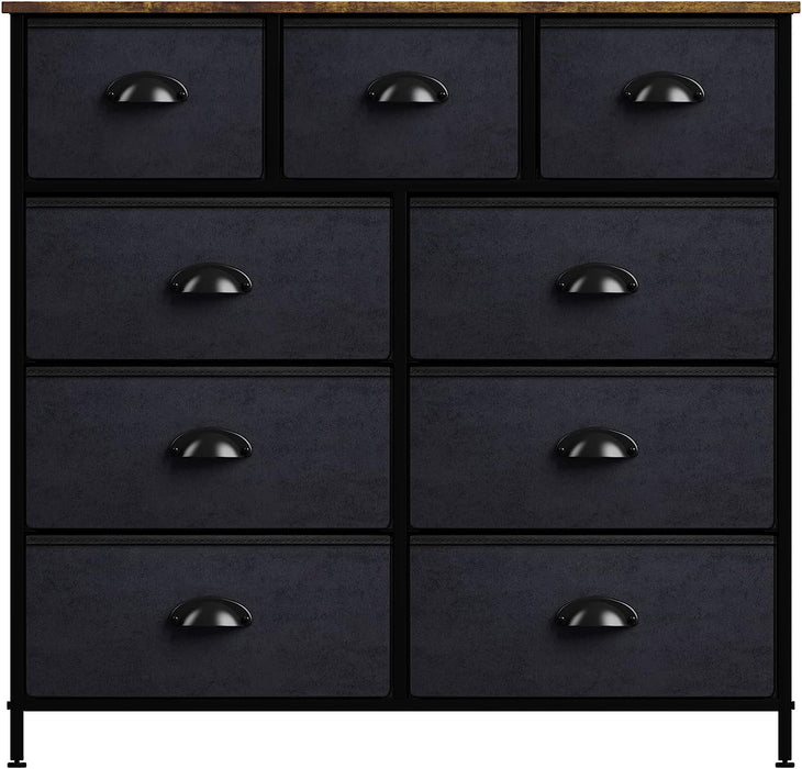 Steel & Wood 9-Drawer Dresser with Black/Wood Bins